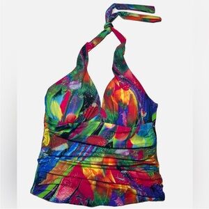 La Blanca Feathering Colors Halter Shirred Tankini Top Womens size 12